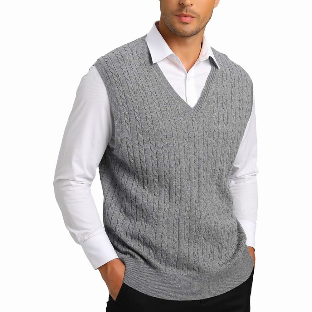 Kallspin-Men's Wool Blended Cable Knit Sweater Vest. Size XL. Gray. Like new!